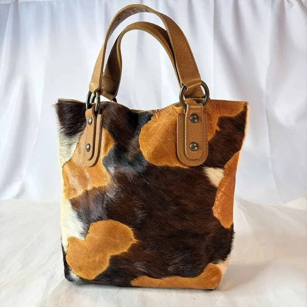 Maurizio Taiuti Hair-On Cowhide Leather Tote Handbag Purse Made in Italy